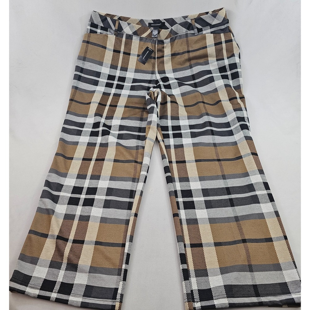 Ashley Stewart Brown Plaid Trousers Check Dress Pants Womens 26 S Chipmunk NEW